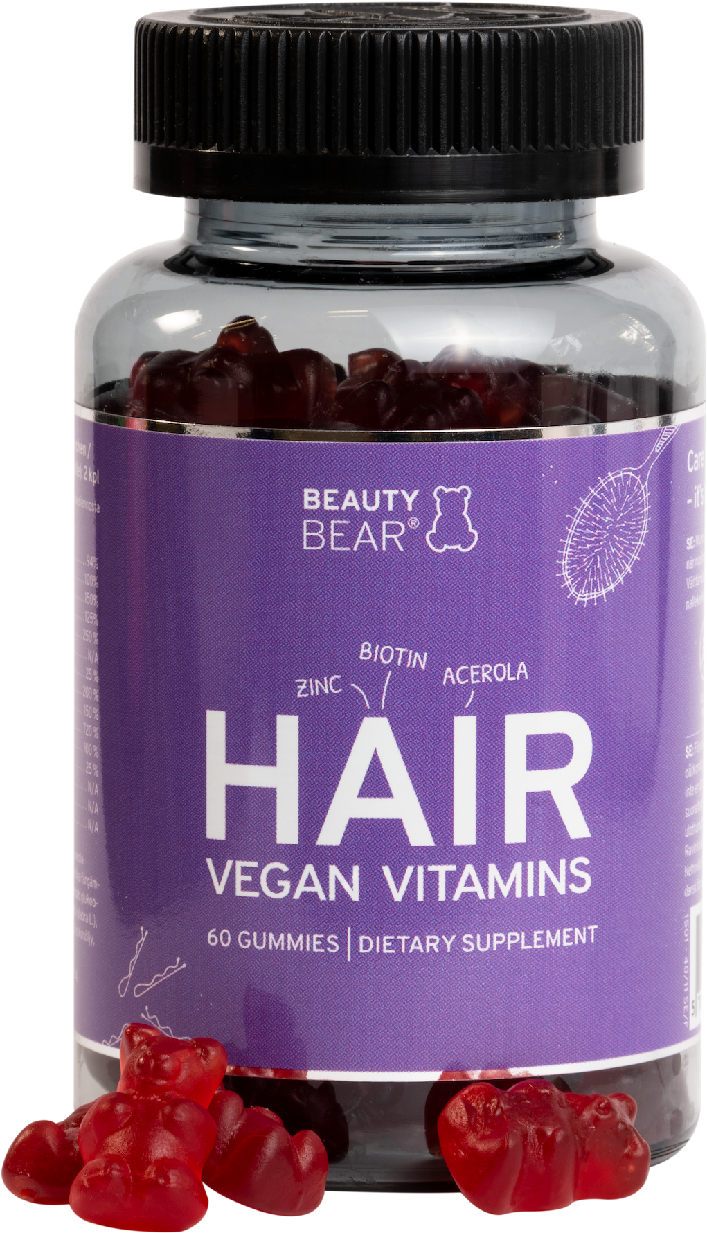 Beauty Bear Hair Vegan Vitamins Bottle PNG image