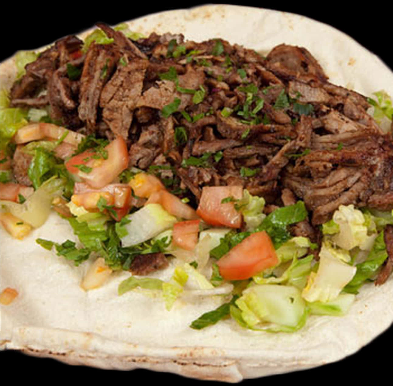 Beef Shawarmaon Pita Bread PNG image