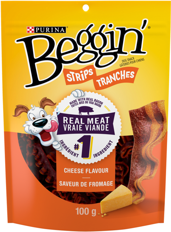 Beggin Strips Cheese Flavour Dog Snack Packaging PNG image