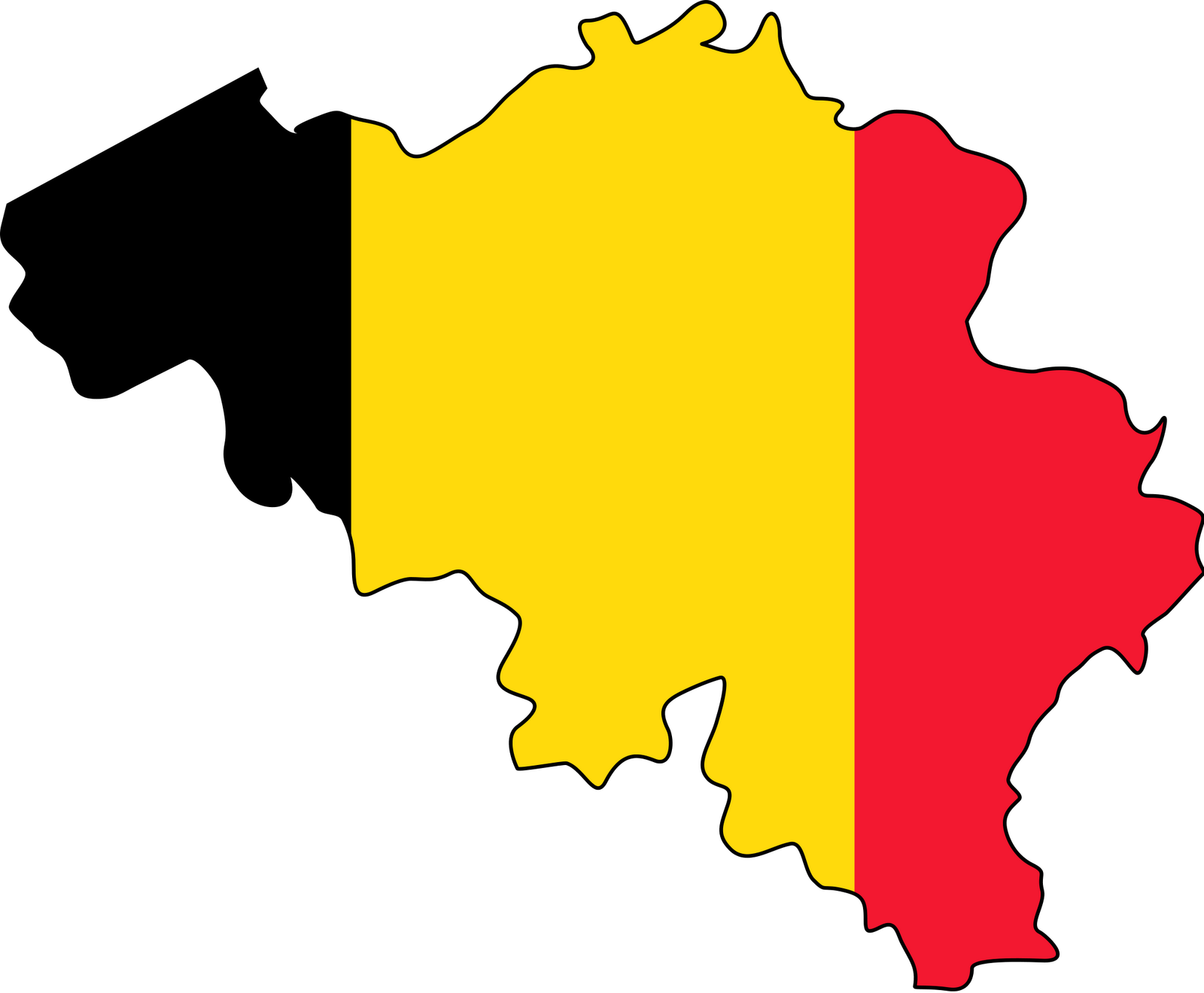 Belgium Map Outlinedwith Flag Colors PNG image