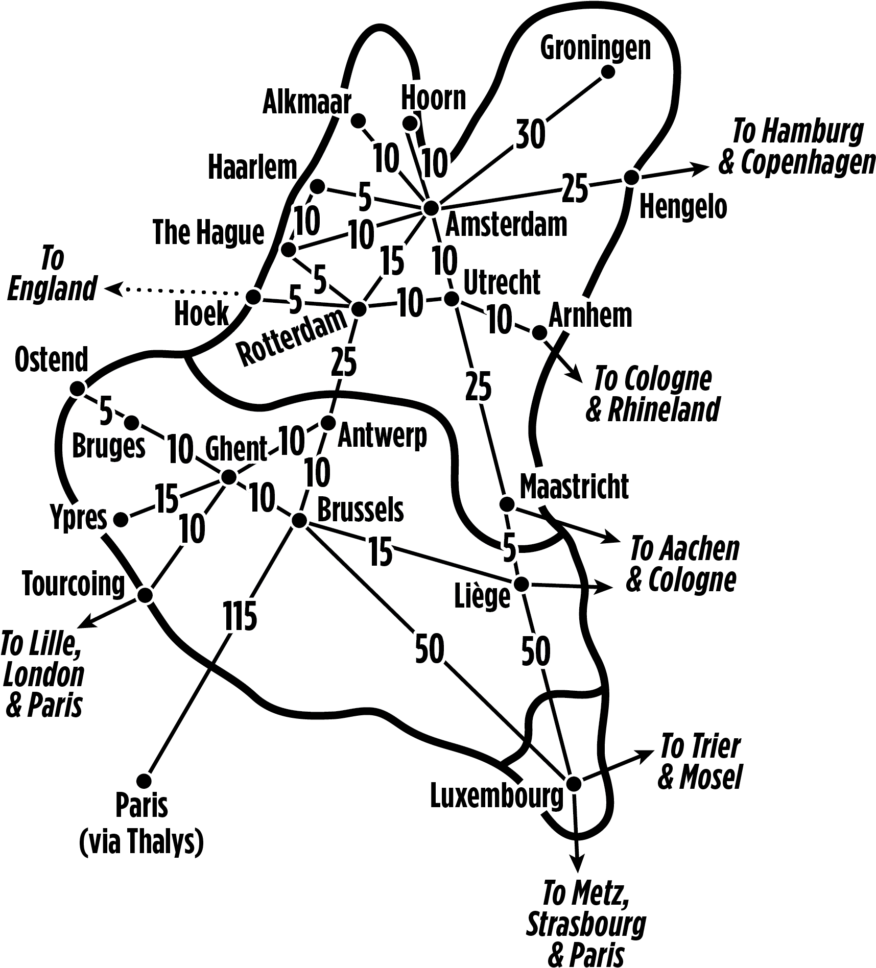 Belgium Netherlands Train Network Map PNG image