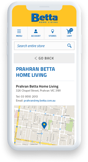 Betta Home Living Store Location Mobile Display PNG image