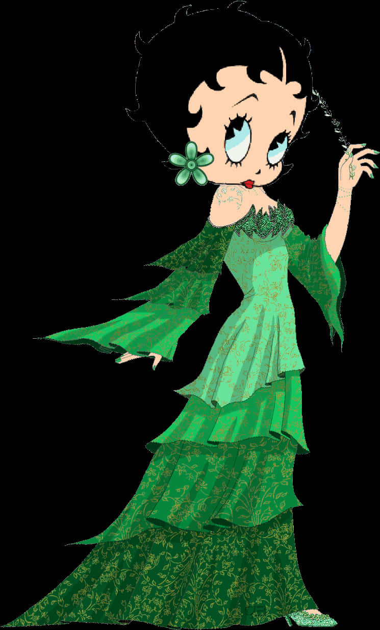 Betty Boop Green Gown Floral Accent PNG image