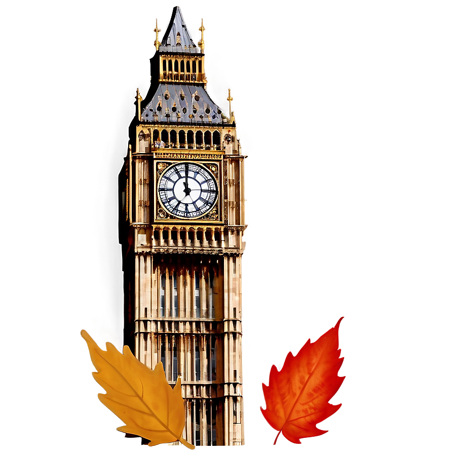 Big Ben And Autumn Leaves Png Oqt25 PNG image