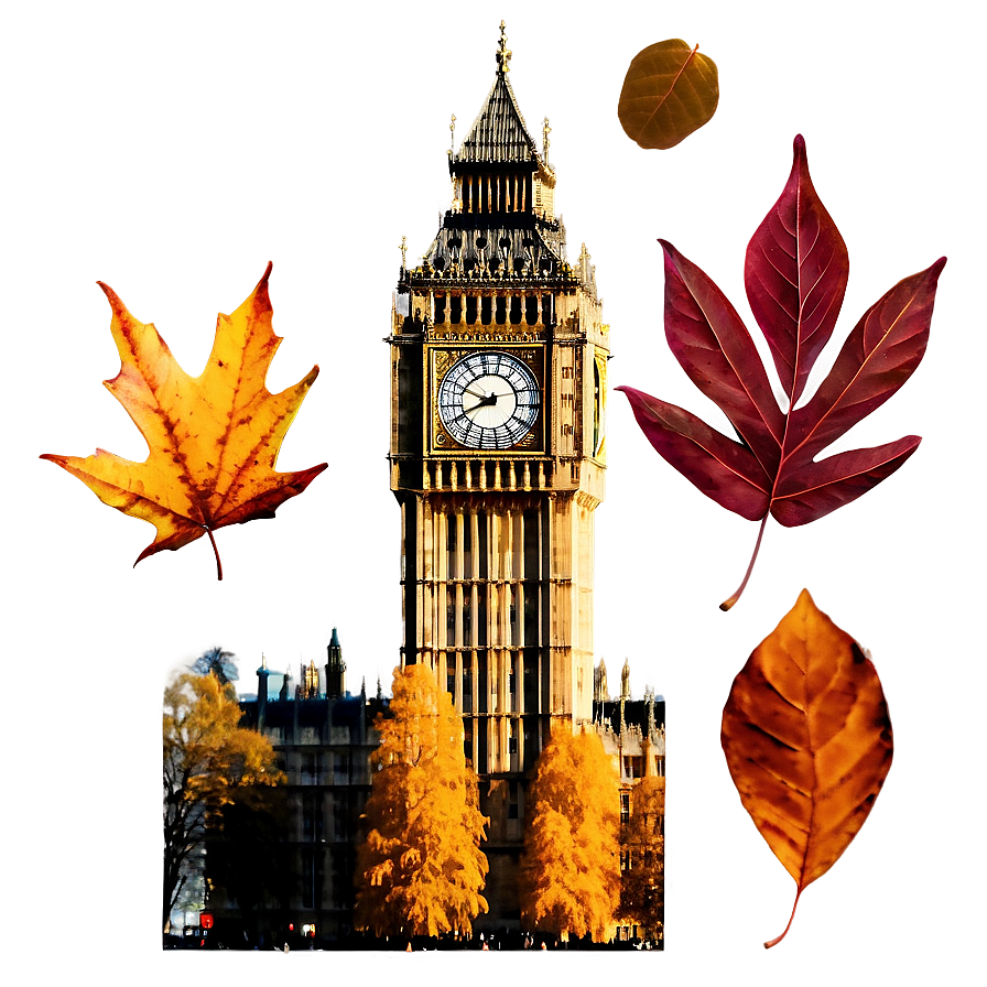 Big Ben And Autumn Leaves Png Vsn PNG image