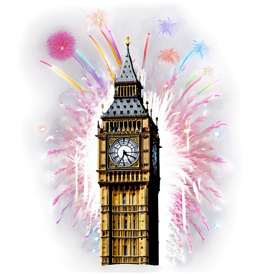 Big Ben With Fireworks Background Png Wdj62 PNG image