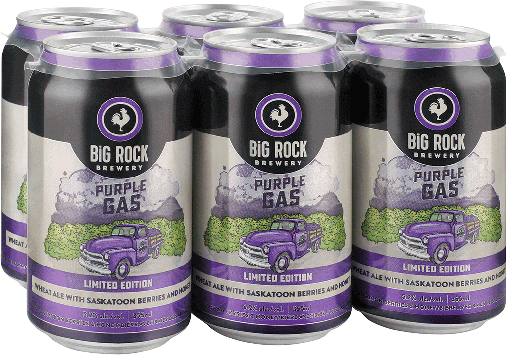 Big Rock Brewery Purple Gas Beer Cans PNG image