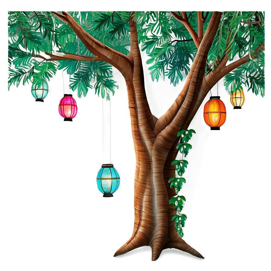 Big Tree With Hanging Lanterns Png 9 PNG image