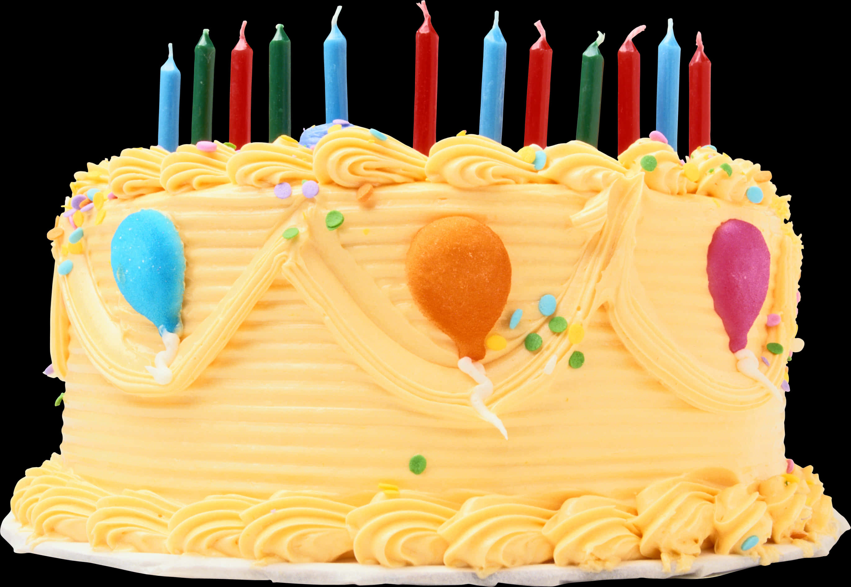 Birthday Cakewith Candlesand Balloons PNG image