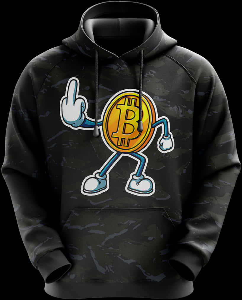 Bitcoin Character Black Hoodie Design PNG image