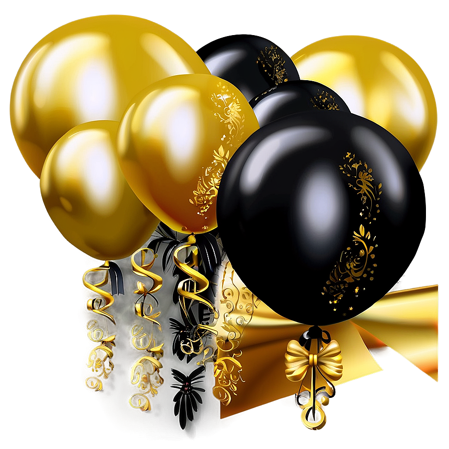 Black And Gold Balloons Border Png 06132024 PNG image