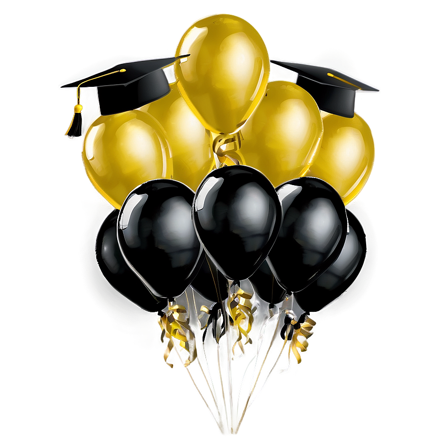 Black And Gold Graduation Balloons Png 06132024 PNG image