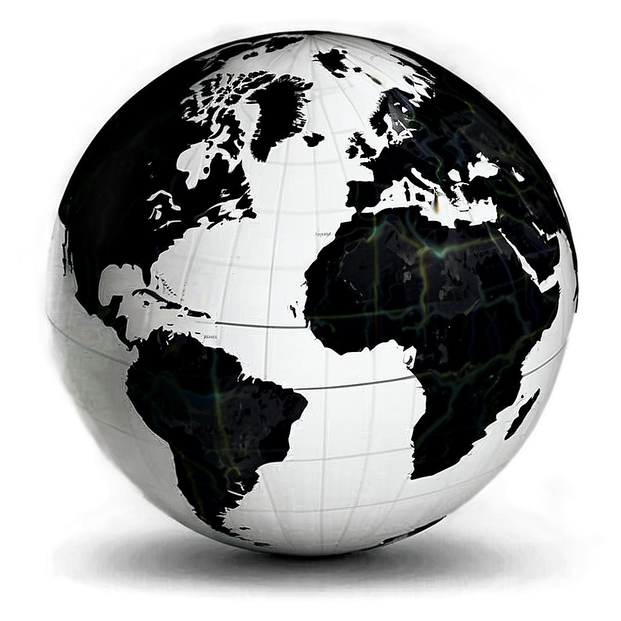 Black And White Globe With Continents Png 06282024 PNG image