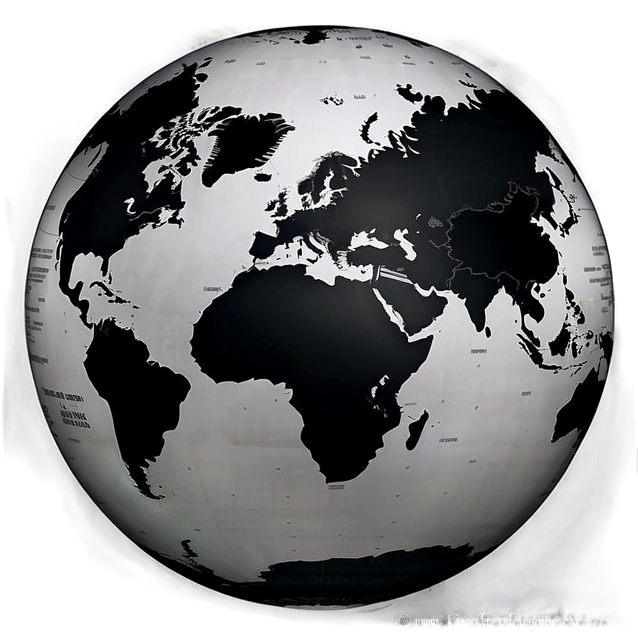 Black And White Globe With Continents Png Iaa PNG image