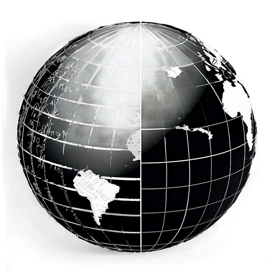 Black And White Globe With Latitude And Longitude Png 06282024 PNG image