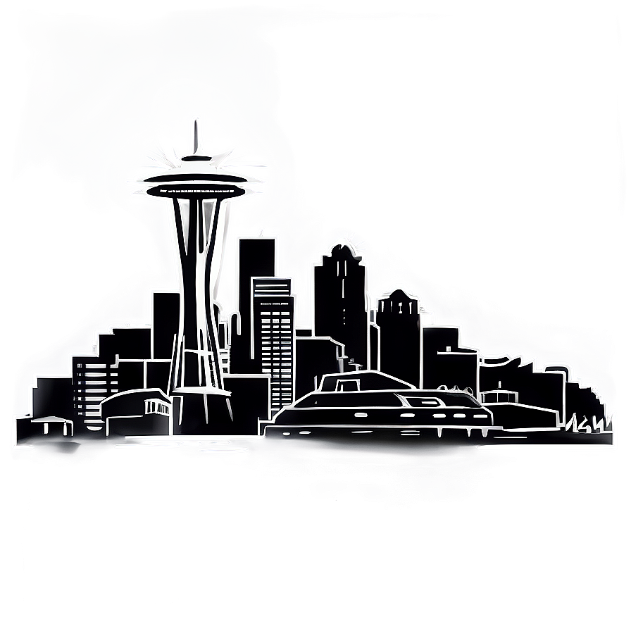 Black And White Seattle Skyline Png 3 PNG image