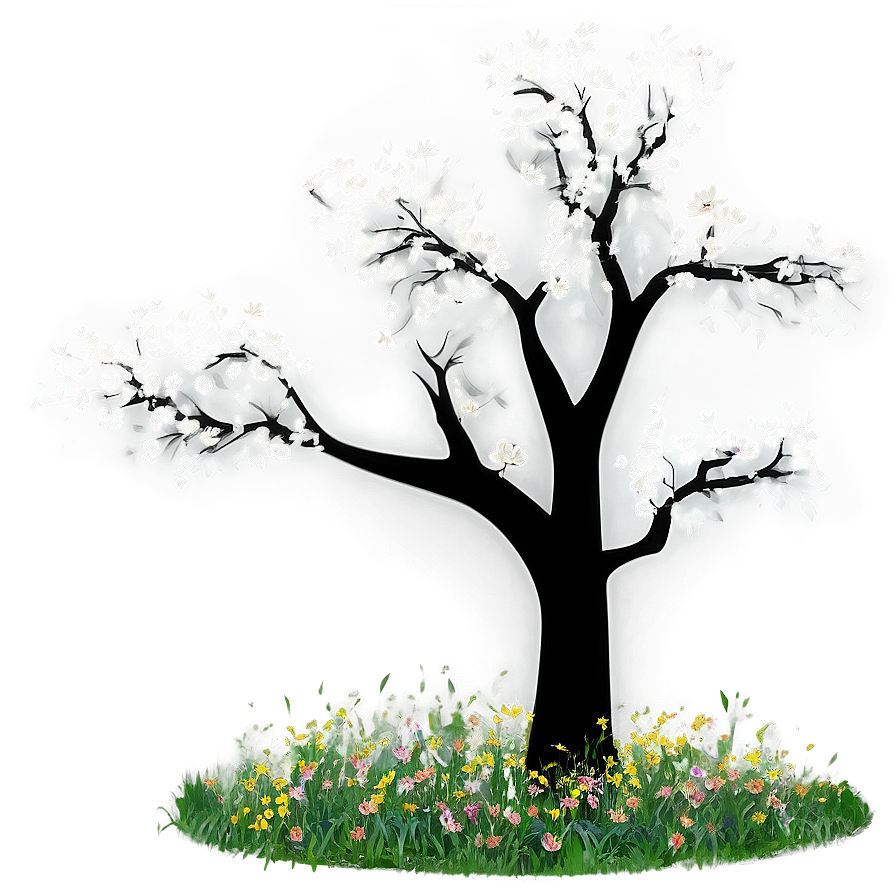 Black And White Tree In Spring Scene Png Obp PNG image