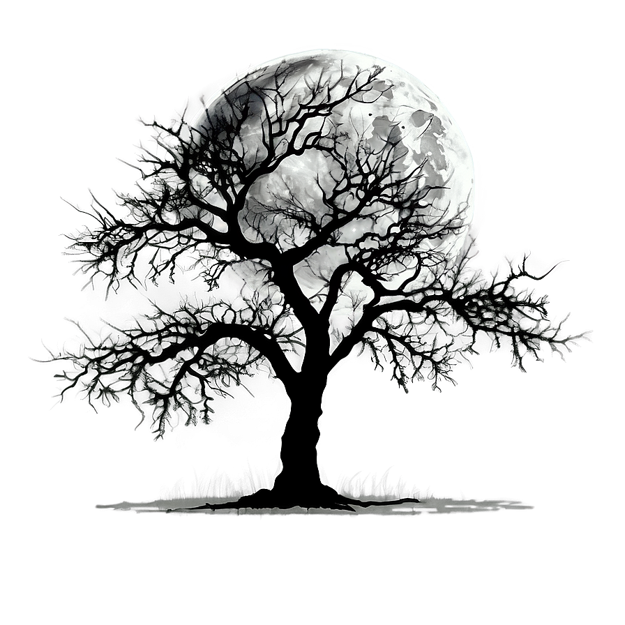 Black And White Tree With Full Moon Png 75 PNG image