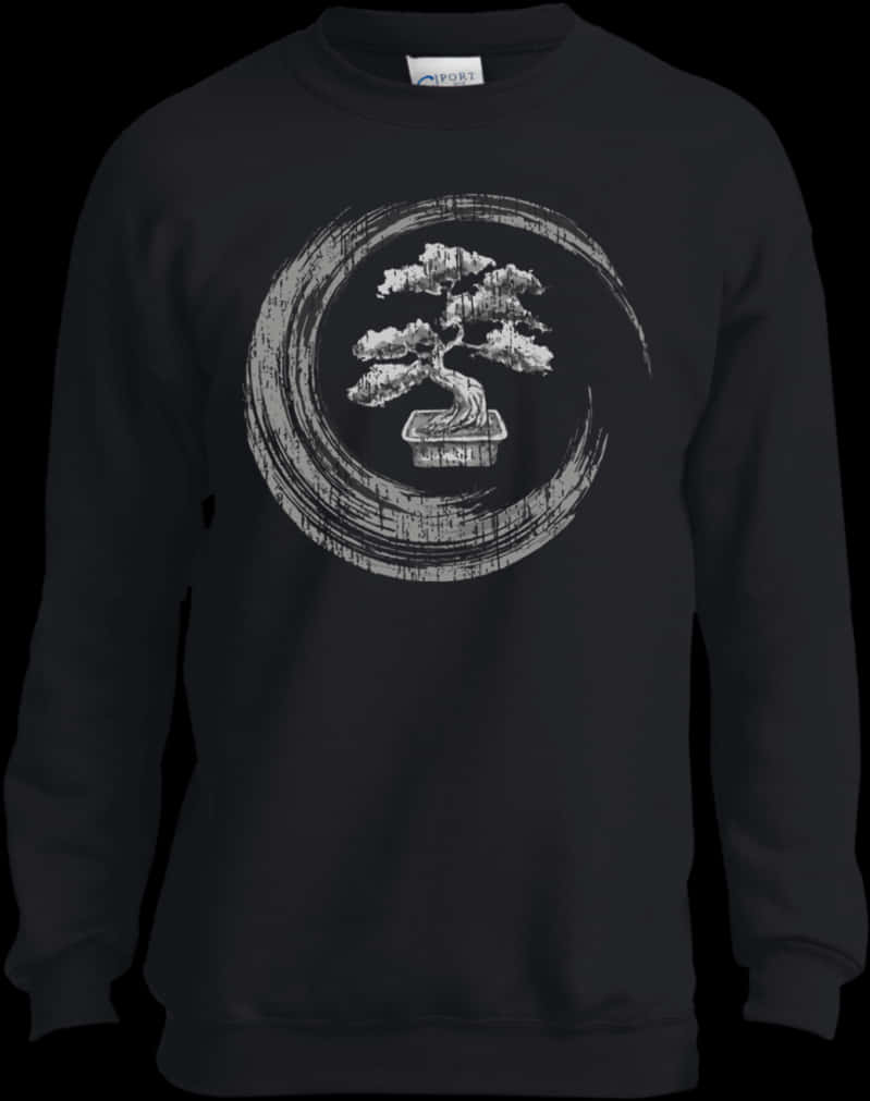 Black Bonsai Tree Sweatshirt Design PNG image
