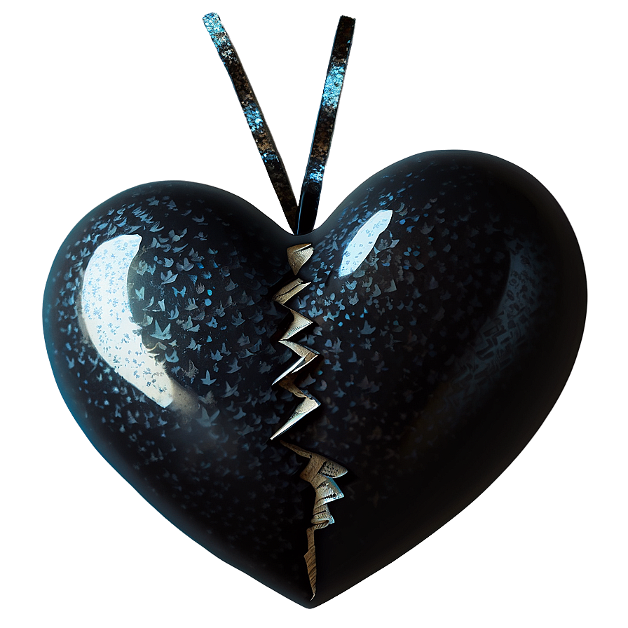 Black Broken Heart With Glitter Png 06252024 PNG image