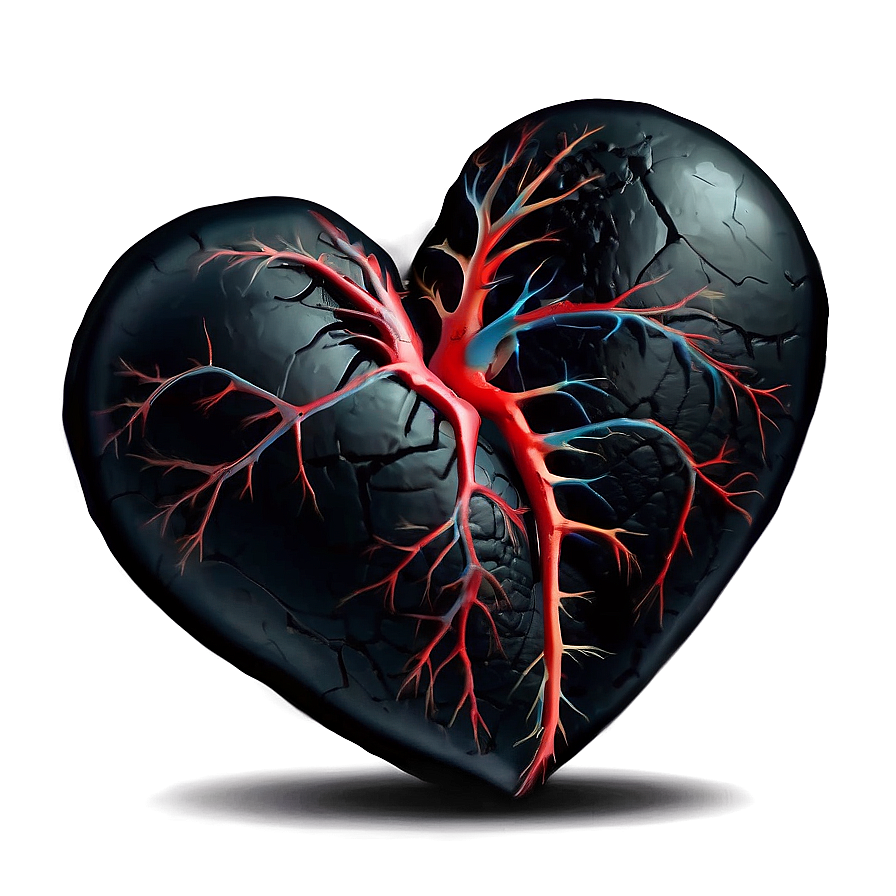 Black Broken Heart With Veins Png 06252024 PNG image