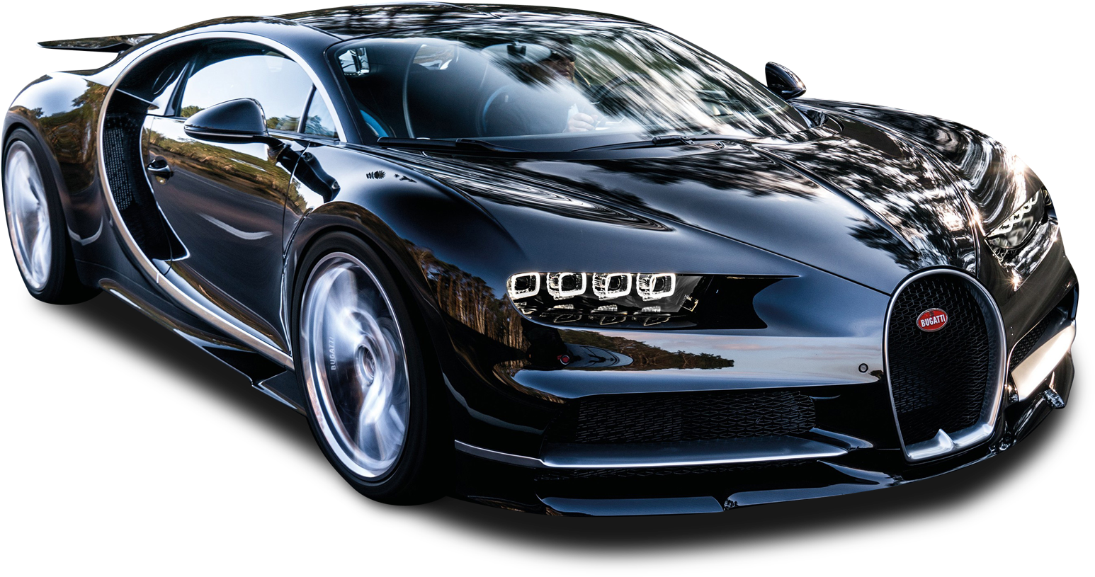 Black Bugatti Chiron Side View PNG image