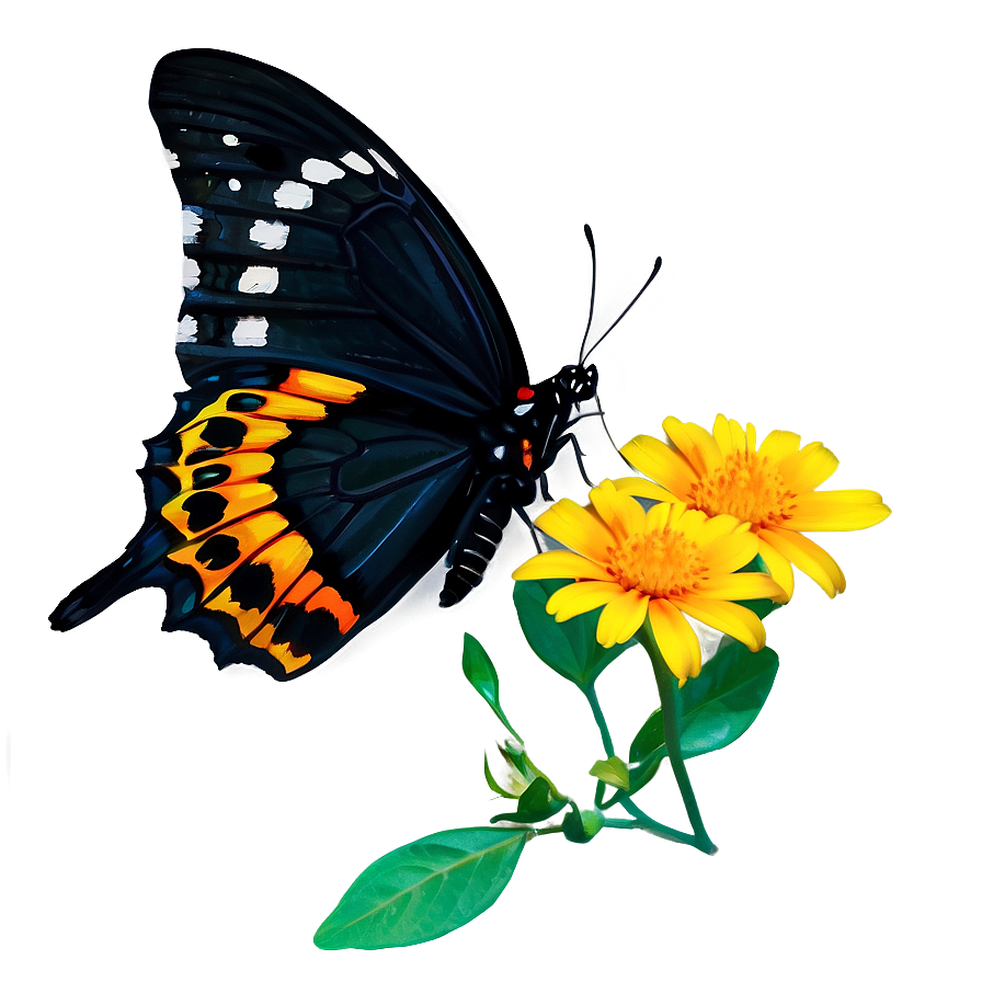 Black Butterfly On Flower Png 06252024 PNG image