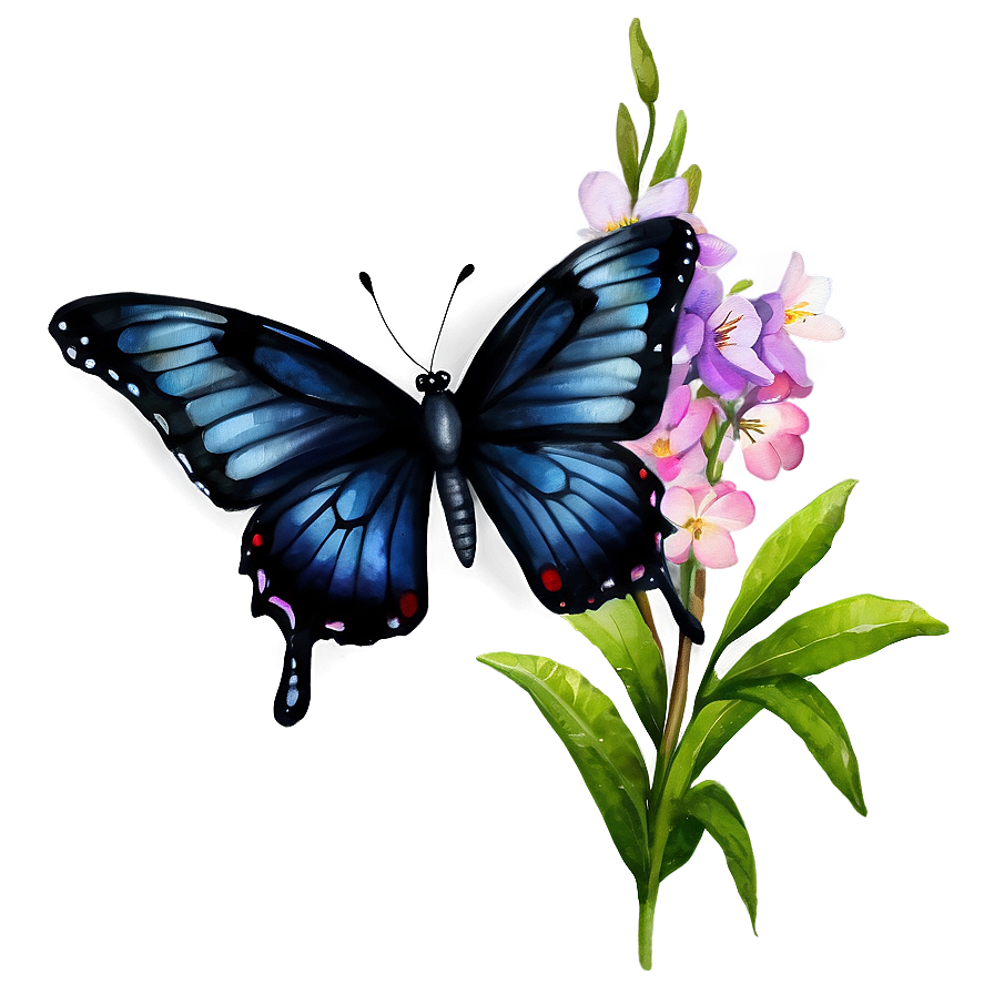 Black Butterfly Watercolor Png 06252024 PNG image