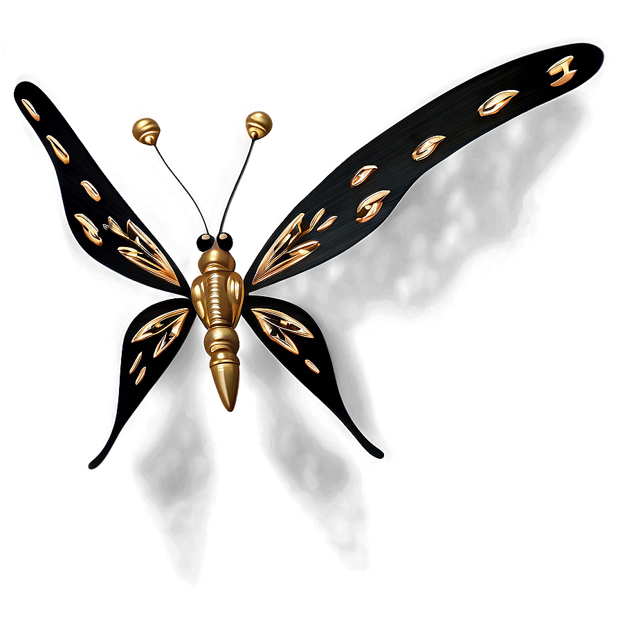 Black Butterfly With Golden Accents Png 1 PNG image