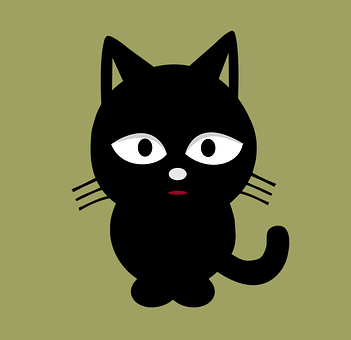 Black Cartoon Cat Olive Background PNG image