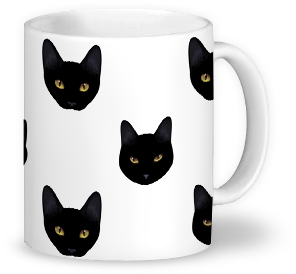 Black Cat Face Mug Design PNG image