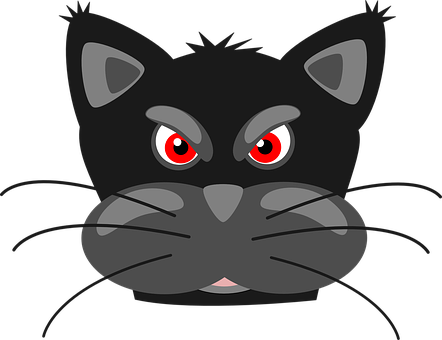 Black Cat Red Eyes Cartoon PNG image
