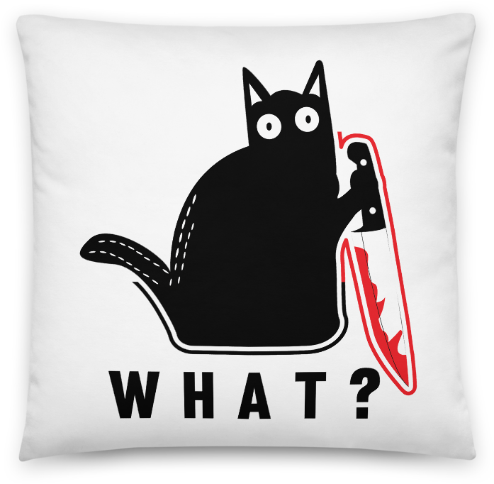 Black Cat What Question Pillow Design PNG image