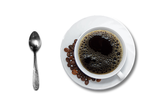 Black Coffee White Cup Beans Spoon.jpg PNG image