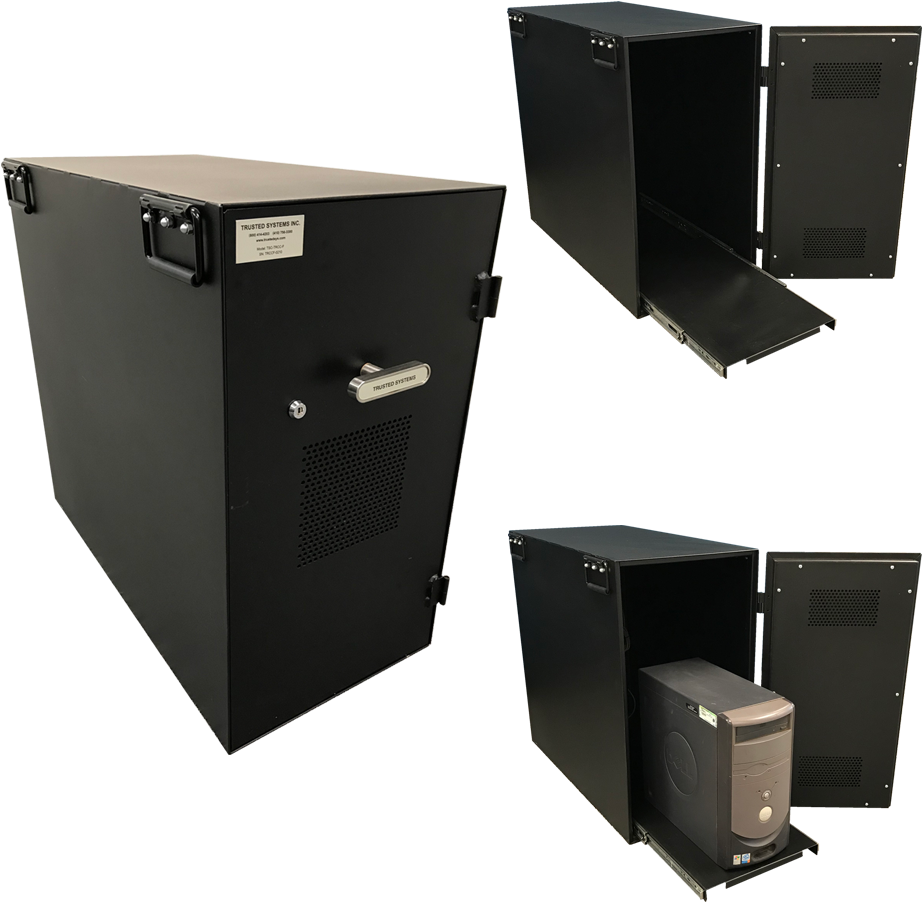 Black Computer Tower Storage Cabinet Multiple Views PNG image