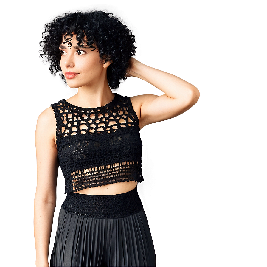 Black Crochet Crop Top Png Tur PNG image