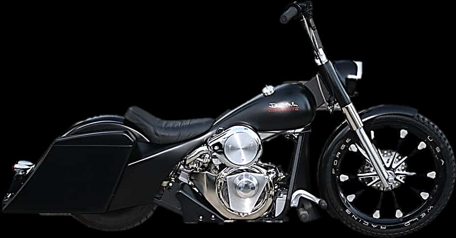 Black Custom Chopper Motorcycle PNG image