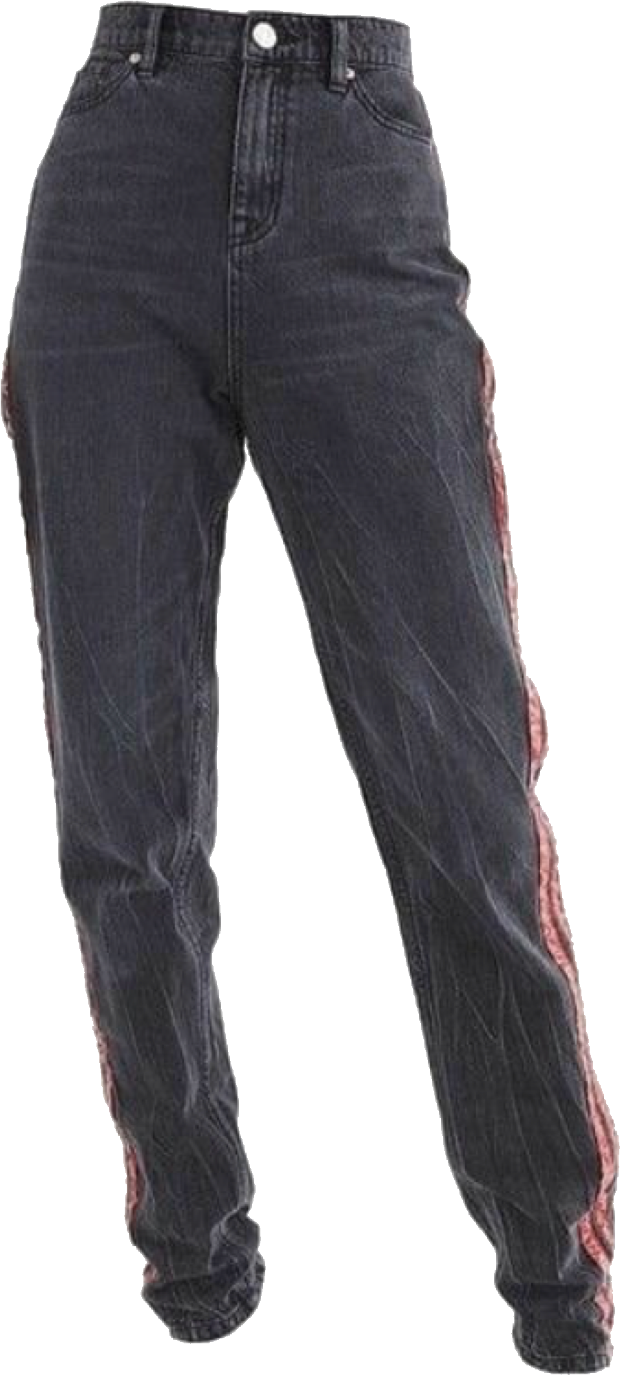 Black Denim Pantswith Red Side Stripe PNG image