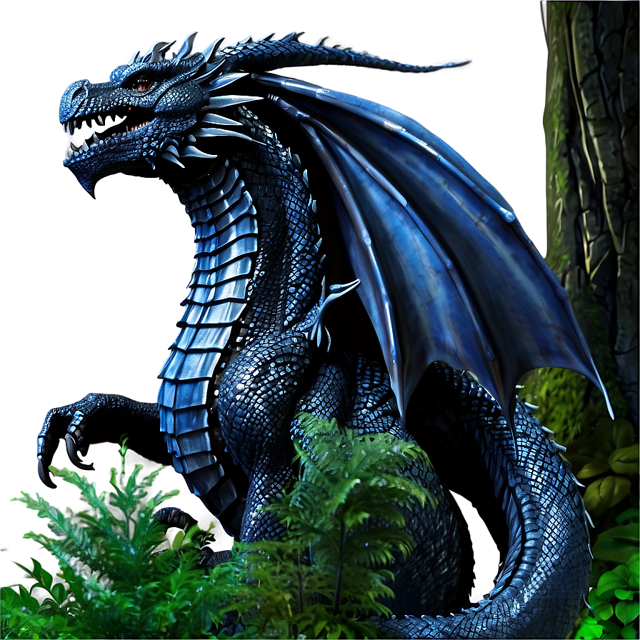 Black Dragon In Mystic Forest Png 90 PNG image