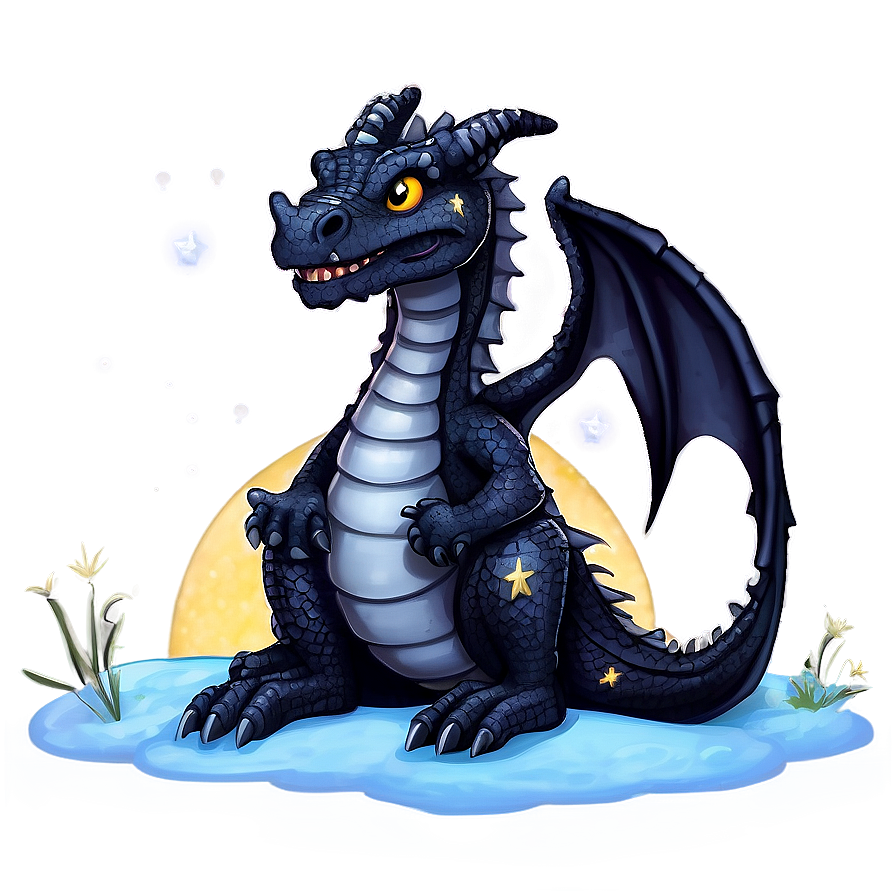 Black Dragon Under Starry Night Png 72 PNG image