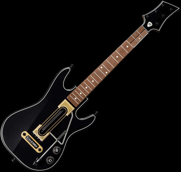 Black Electric Guitar Gold Details PNG image