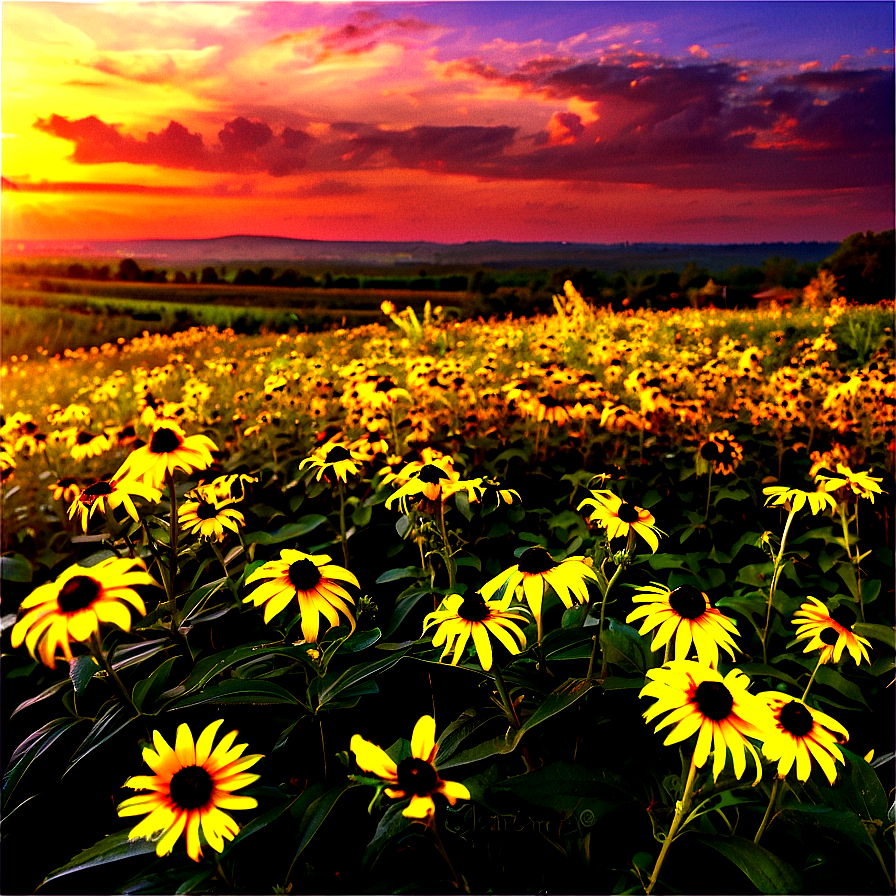 Black Eyed Susan Field At Sunset Png 69 PNG image