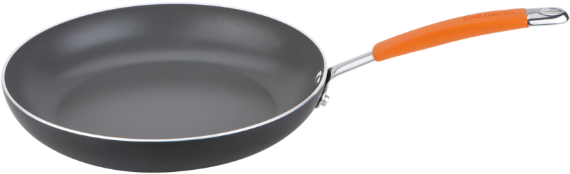 Black Frying Pan Orange Handle PNG image