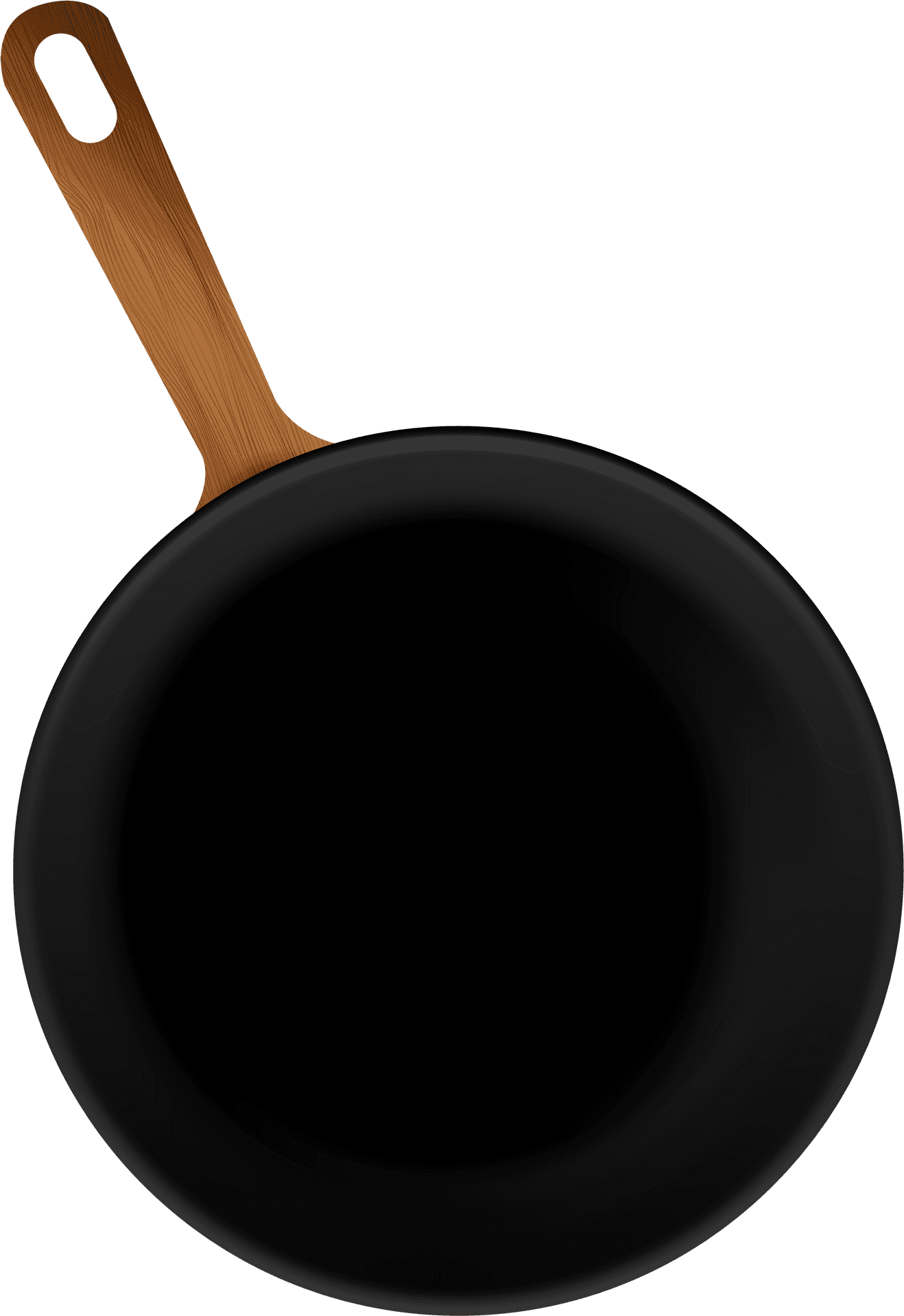 Black Frying Panwith Wooden Handle PNG image