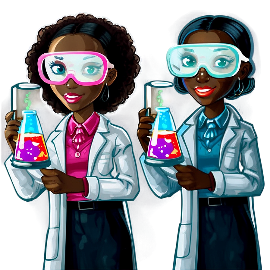 Black Girl Cartoon In Science Lab Png Fqr PNG image