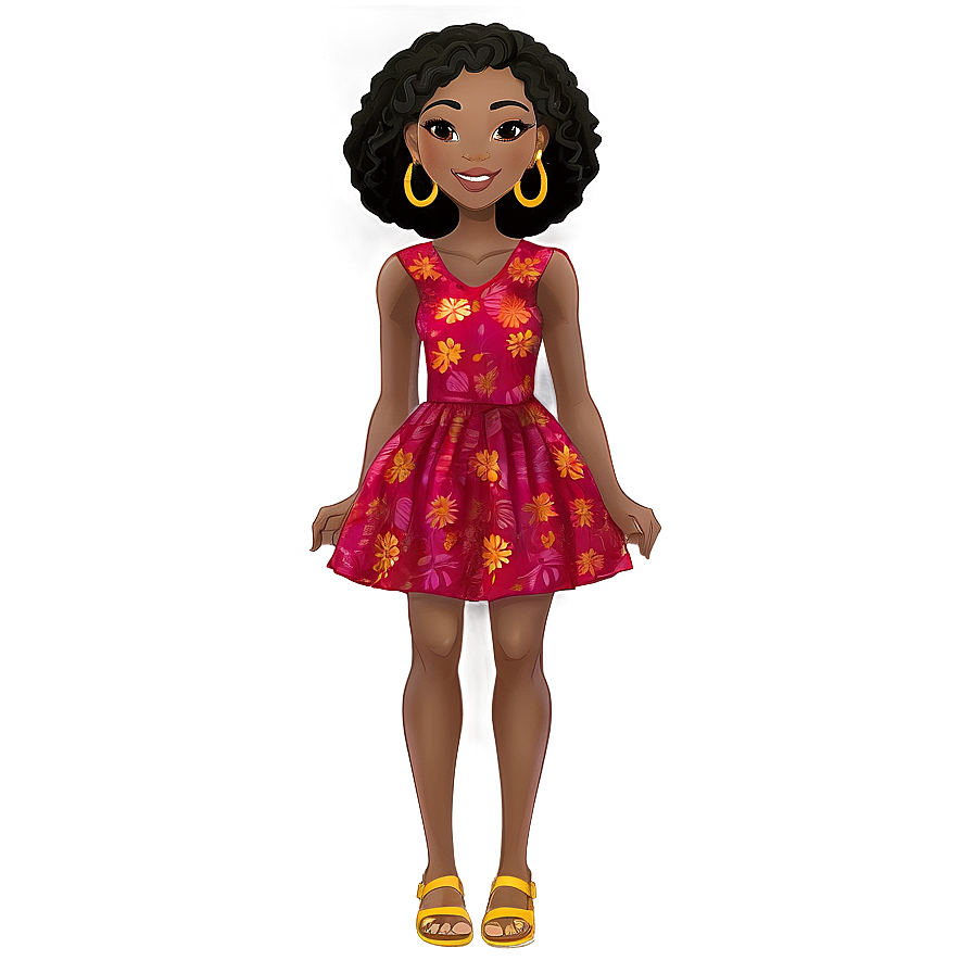 Black Girl Cartoon In Summer Dress Png Mtp82 PNG image