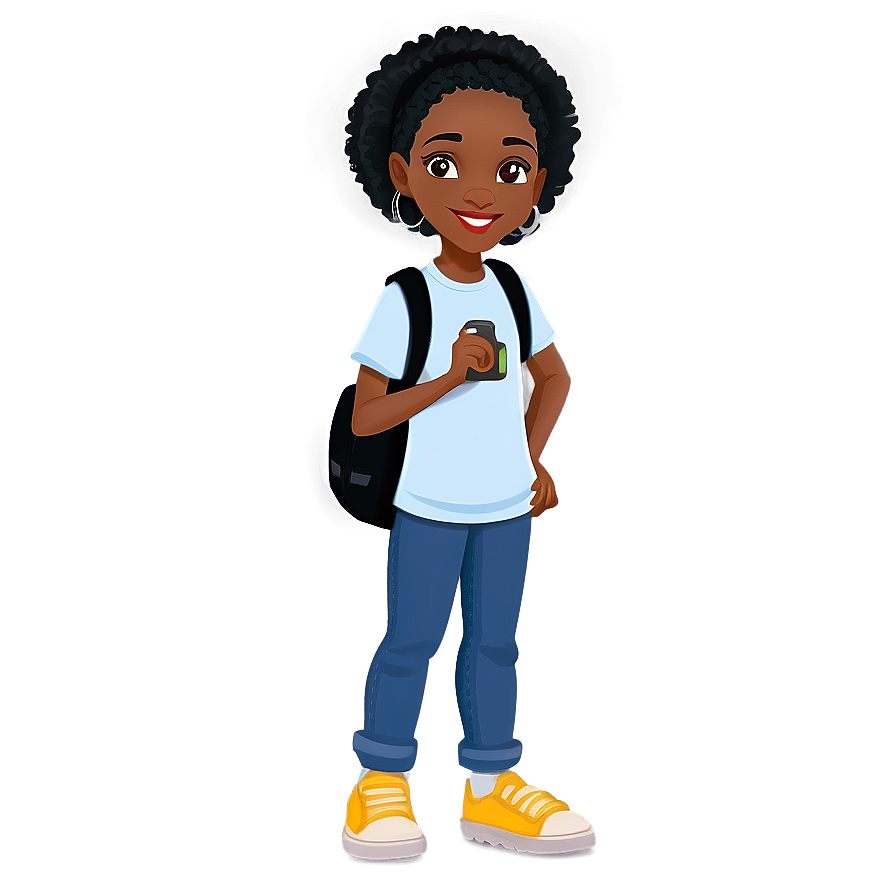 Black Girl Cartoon With Camera Png Xfy7 PNG image