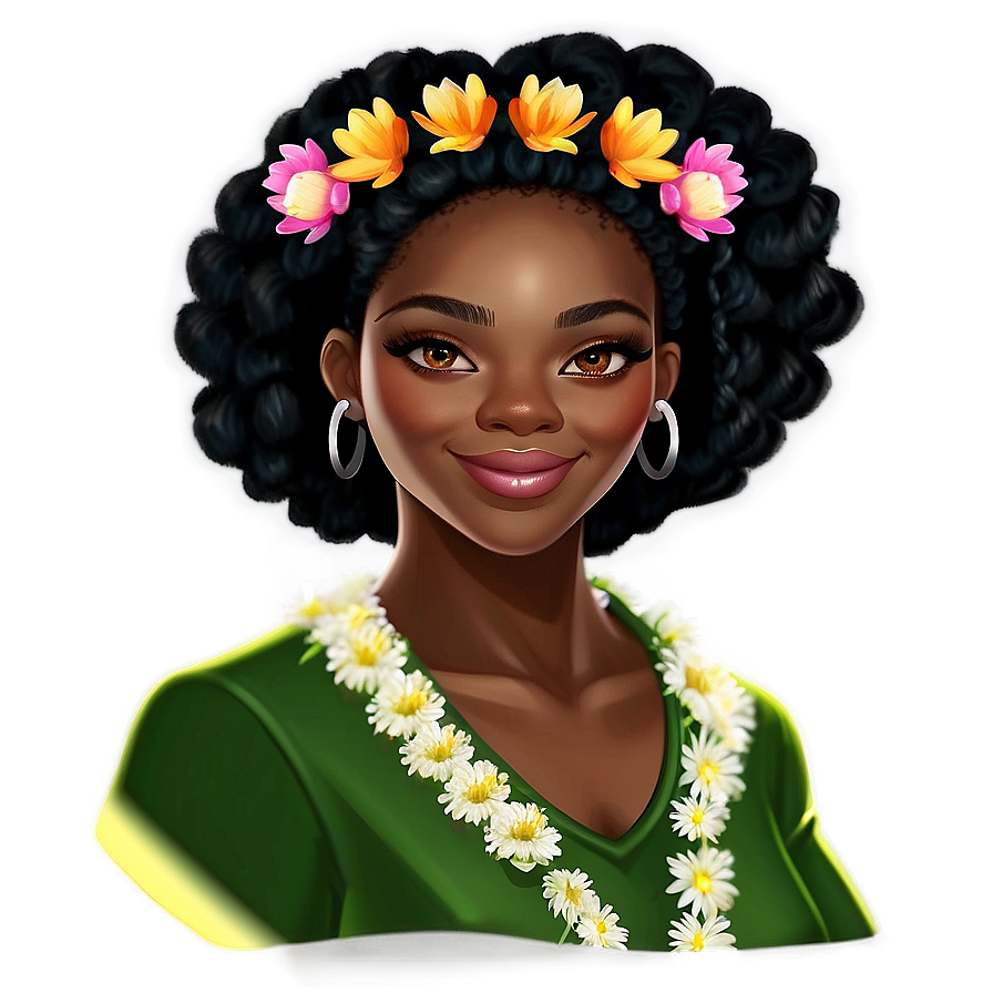 Black Girl Cartoon With Flower Crown Png 15 PNG image