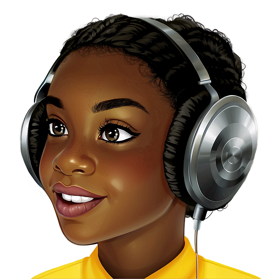 Black Girl Cartoon With Headphones Png 06252024 PNG image