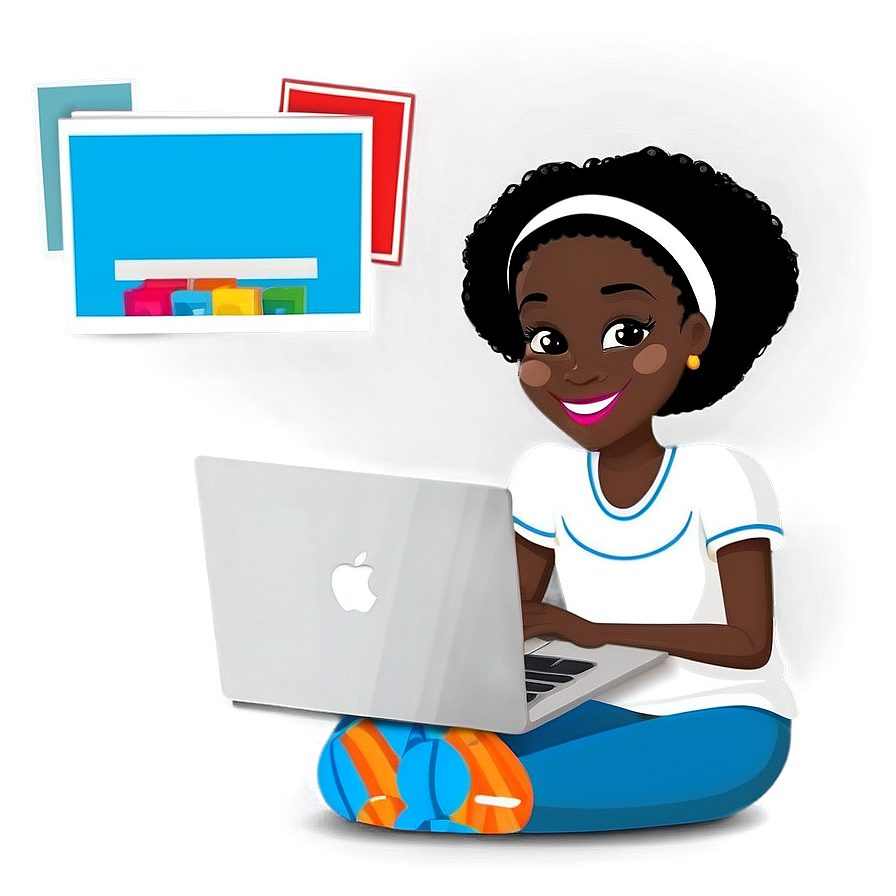 Black Girl Cartoon With Laptop Png 06252024 PNG image